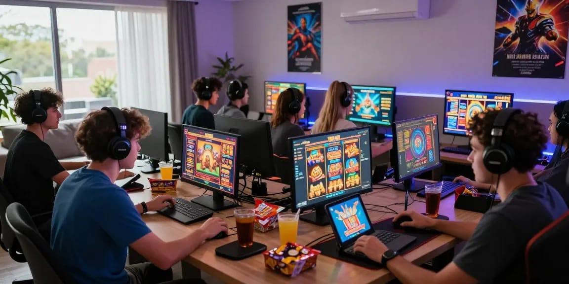 Enthusiastic players engage in exciting slot games deposit 5k online in a vibrant gaming setup.