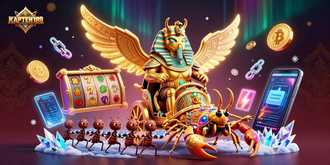 KAPTEN189 bermain slot dengan slot reel berputar dan simbol keberuntungan bersinar