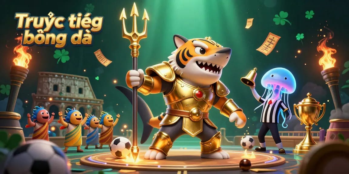 Enjoy seamless Trực tiếp bóng đá streaming with this vibrant 3D promotional illustration featuring vibrant stadium and sports elements.