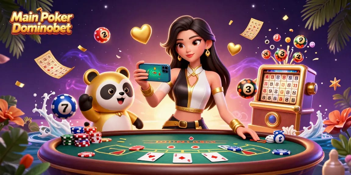Main Poker Dominobet gameplay featuring vibrant poker elements, celebrating wins and community engagement.