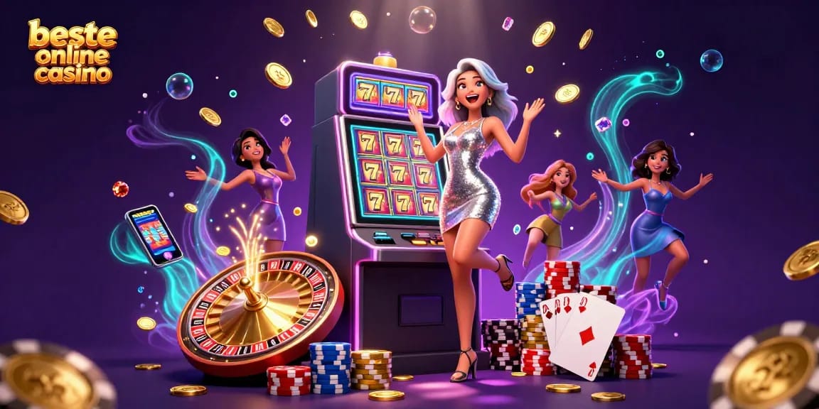 Win big at the beste online casino with this vibrant 3D illustration depicting a celebratory jackpot!