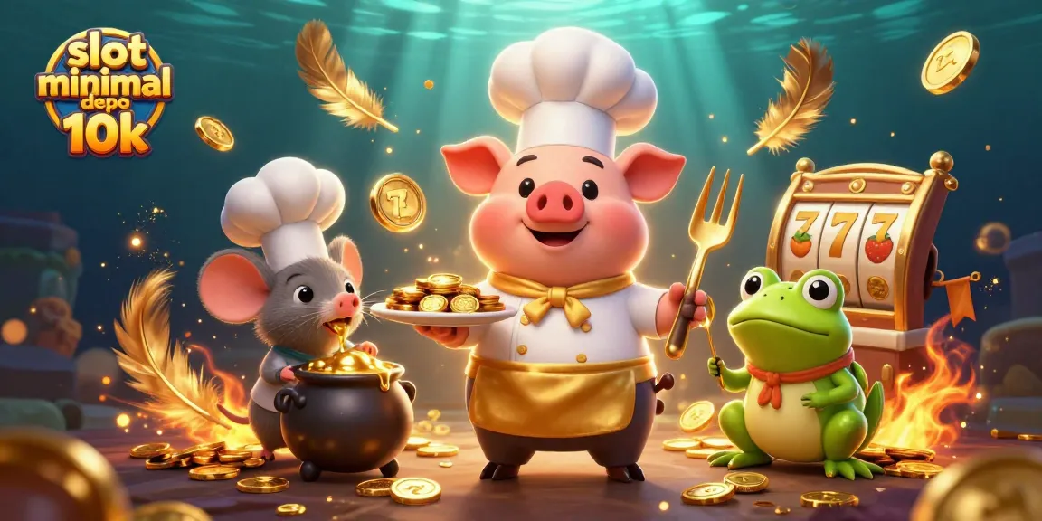 Menang besar dengan slot minimal depo 10k di kasino, karakter 3D babi memasak koin emas