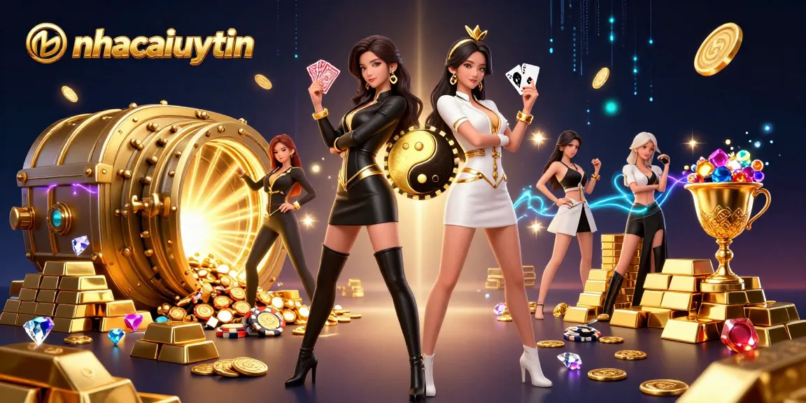 Engage in thrilling gameplay at nhacaiuytin with stunning visuals of powerful twin Asian women showcasing casino cards.