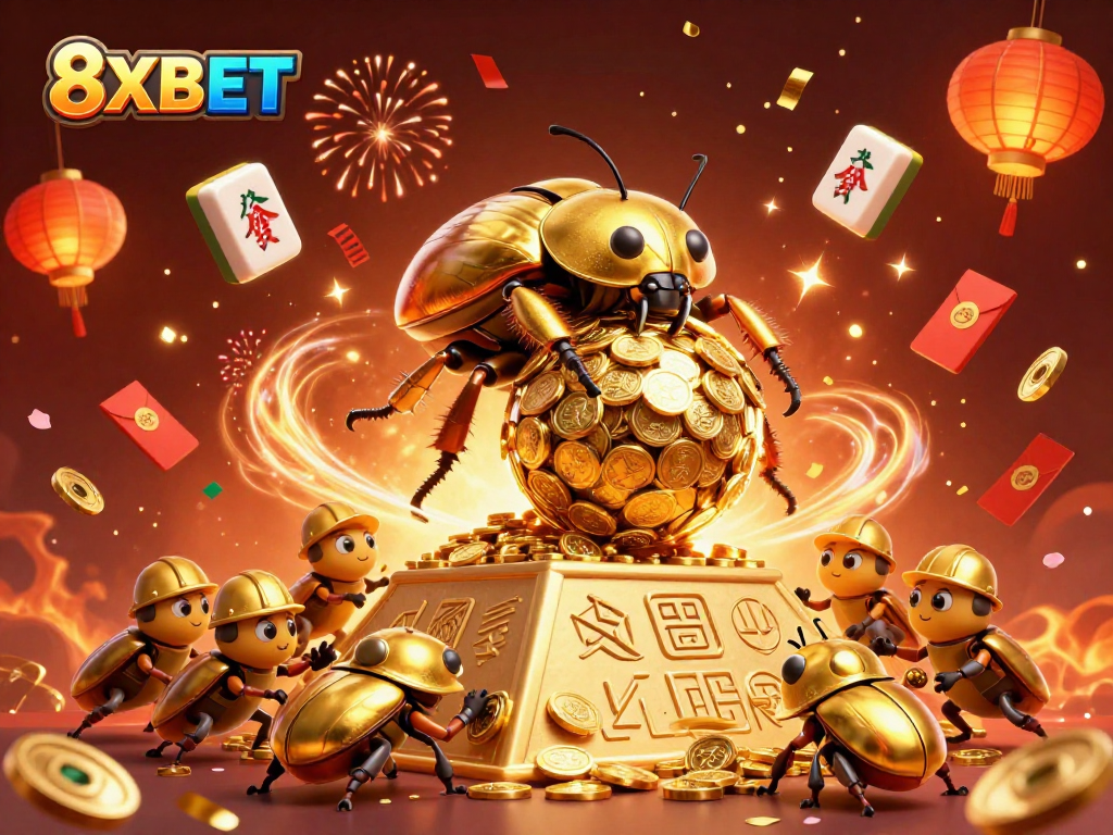 Enjoy thrilling adventures at 8XBET with this vibrant casino-themed illustration