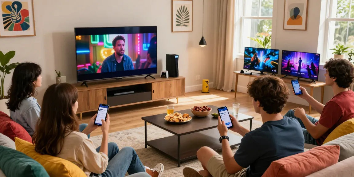 Watch movies on Pikashow with friends in a cozy living room setting.