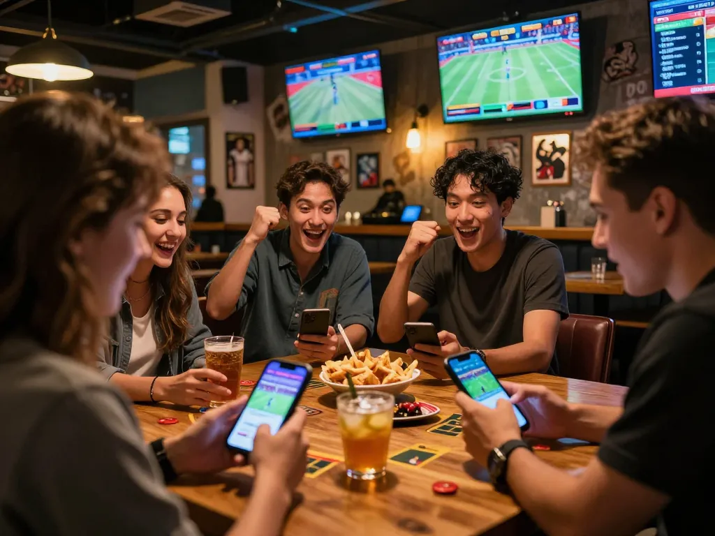 Guests engaging in live sports betting at rr88co, surrounded by screens, creating an exciting atmosphere.