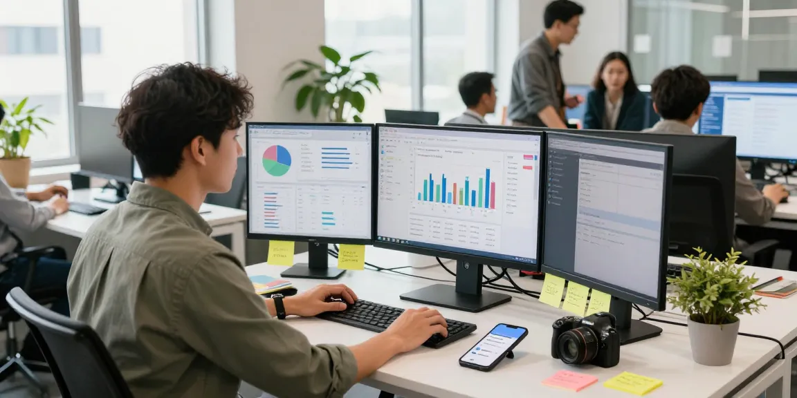 Engaging workspace showcasing LLG Digital Marketing Services with a professional analyzing analytics data and campaign performance