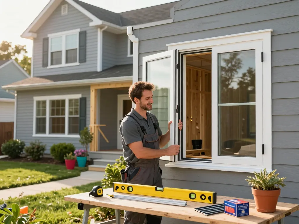Expert window replacement service in Manchester NH, showcasing a technician installing energy-efficient windows.