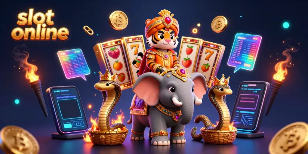 Experience the excitement of slot online with vibrant characters and dynamic casino elements in a stunning 3D illustration.
