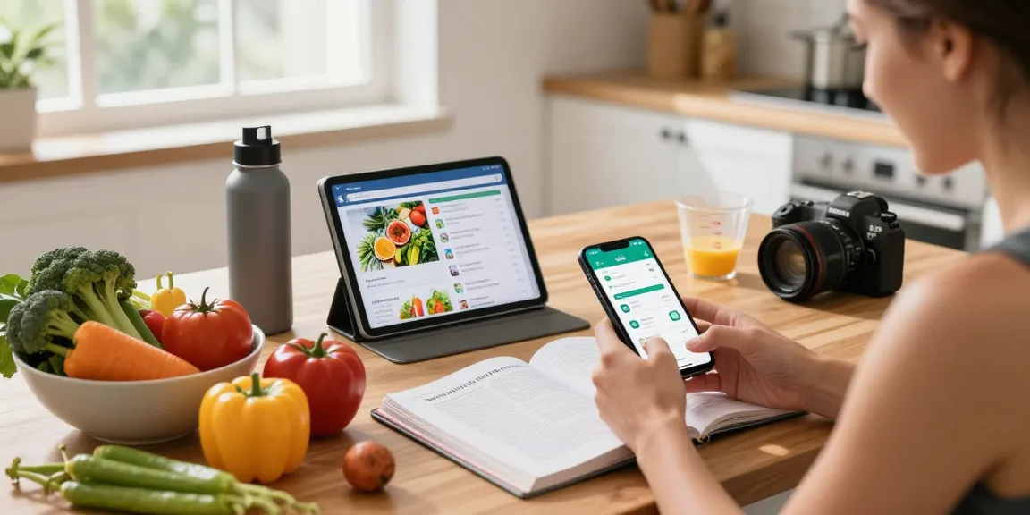 Using the best food tracker app in a bright, modern kitchen for healthy meal logging.