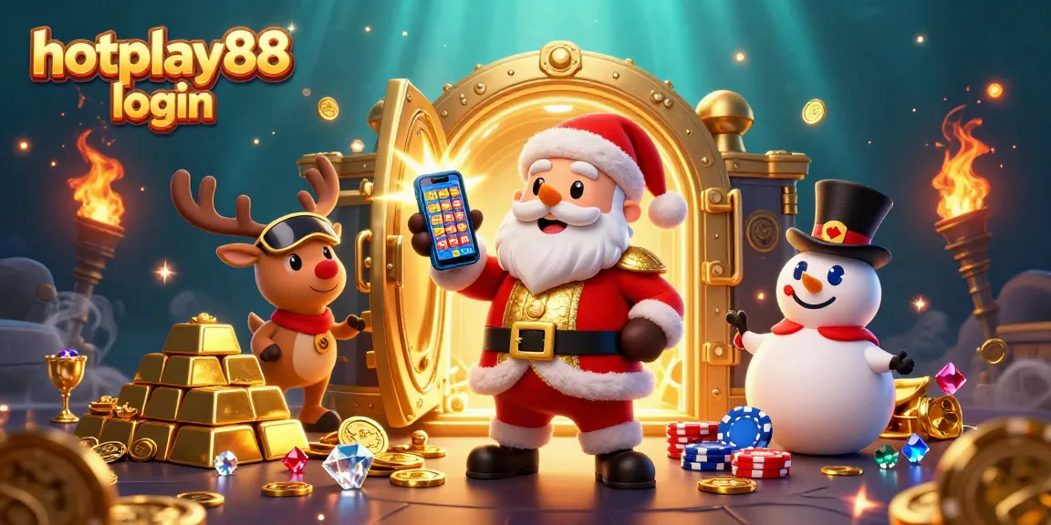 Permainan menarik hotplay88 login dengan karakter Santa di kasino penuh harta karun.