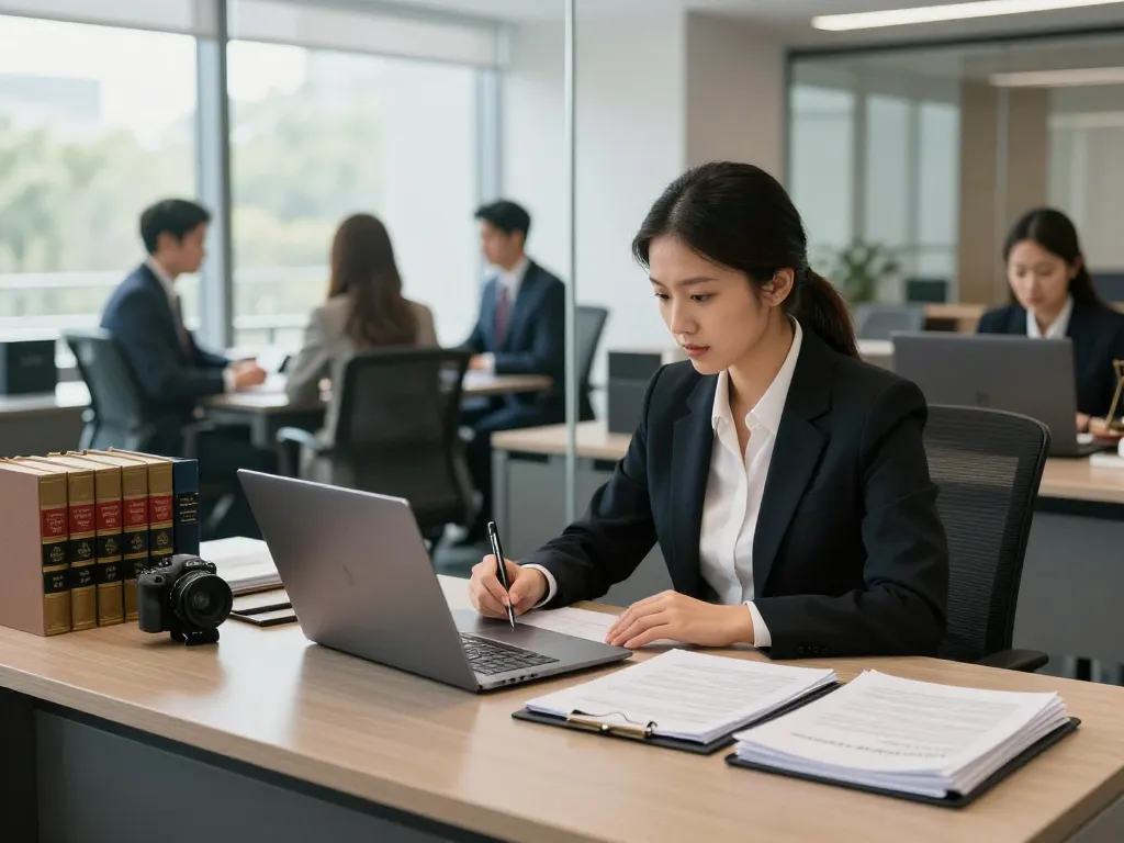 Focused lawyer drafting documents in a modern office showcasing USA lawyers' dedication.