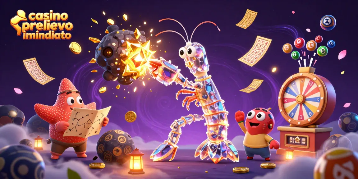 Gioca nei casinò con prelievo immediato e vinci oro e gemme in un'illustrazione vivace.