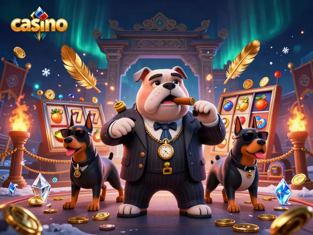 Experience the excitement of casino gaming with animated characters and vibrant symbols in this dynamic illustration.