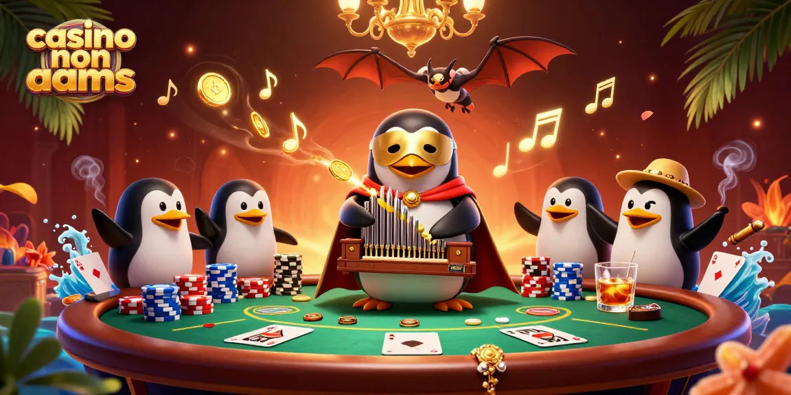 Gioca nei migliori casino non AAMS mentre un pinguino opera su un organo d'oro che lancia monete.