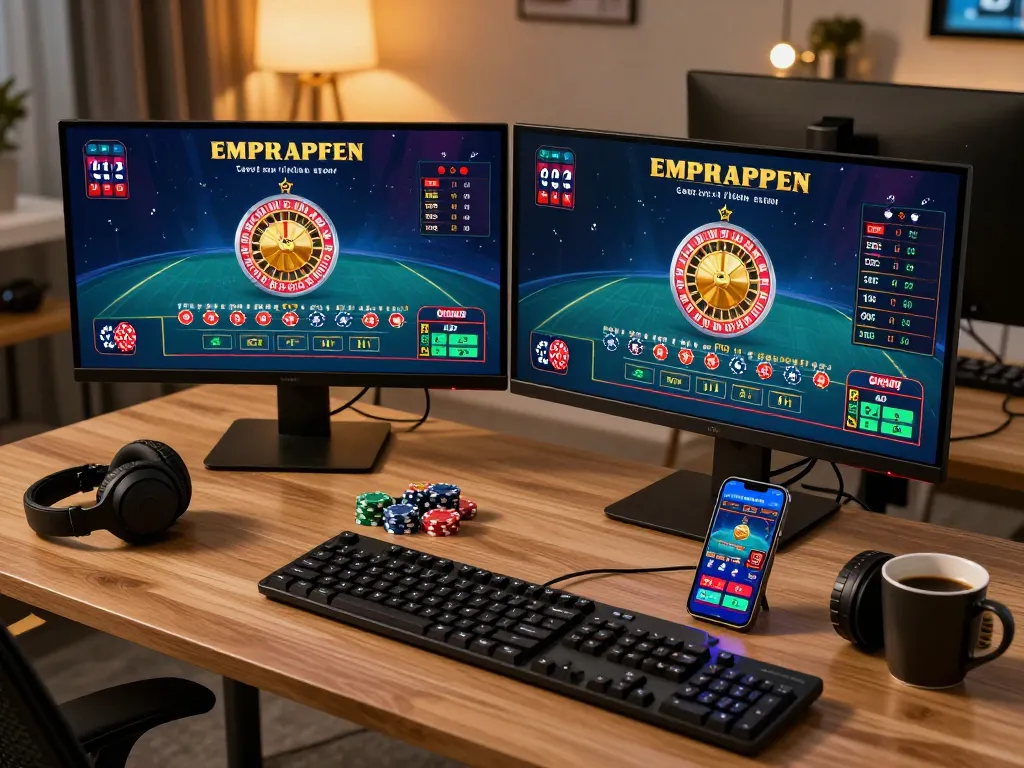 Experience the thrill of online gambling with superjp at a dual-screen gaming setup, showing live dealer roulette.