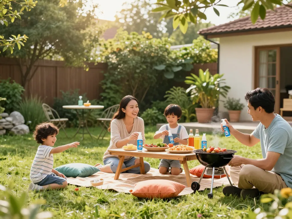 Family applying Best Mosquito Repellent while enjoying a summer picnic.