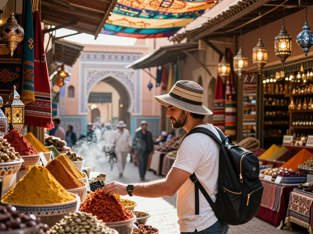 Immersive experience with a Morocco travel agency exploring Marrakech's bustling souk.