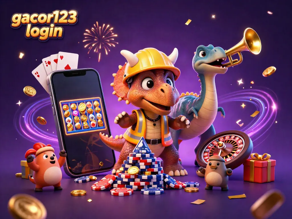 Participate in the excitement with gachor123 login, showcasing a lively casino-themed celebration.