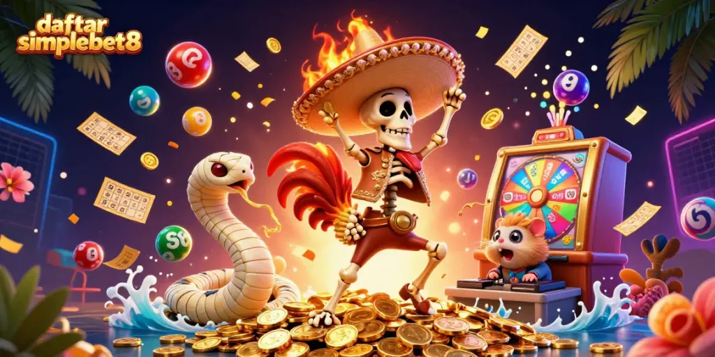 Experience the thrill of daftar simplebet8 with vibrant characters and dynamic casino elements.