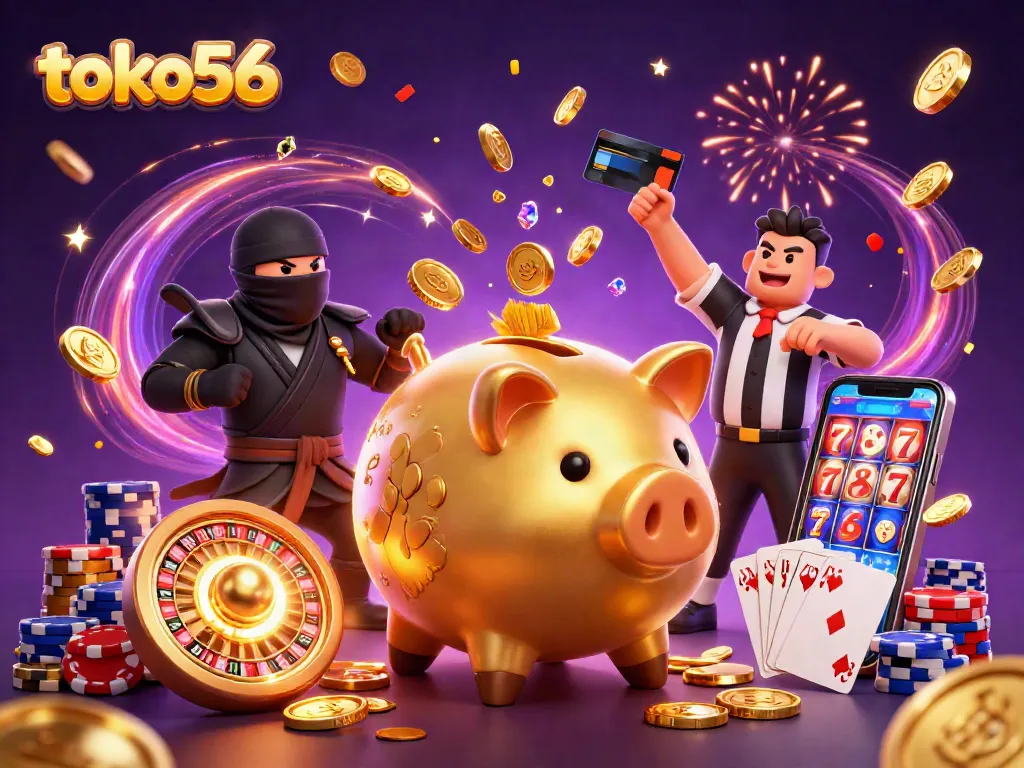 Memenangkan permainan slot dan kasino di toko56 dengan banyak koin emas dan elemen menarik lainnya.