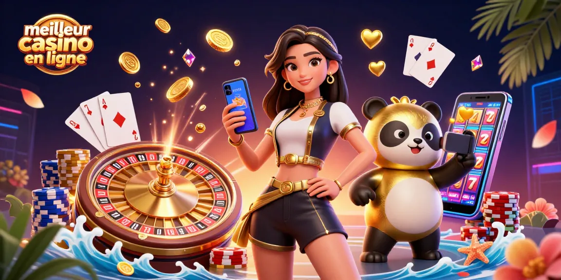 Vivez l'excitation du meilleur casino en ligne grâce à cette illustration vibrante de casino en 3D.
