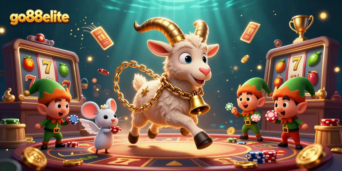 Experience go88elite slots with a festive Krampus overseeing a dynamic casino scene.