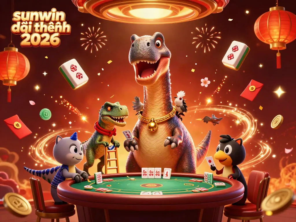 Experience the excitement of sunwin đổi thưởng 2026 with a lively dinosaur casino scene.