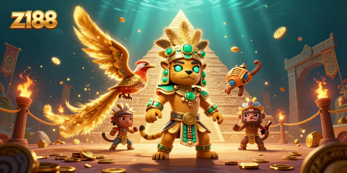 Experience the thrill of z188 in this vibrant 3D casino scene filled with golden coins and dynamic elements.
