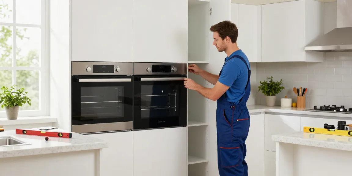 Built-In Double Oven Installation in a modern kitchen by a professional installer with precise measurements.