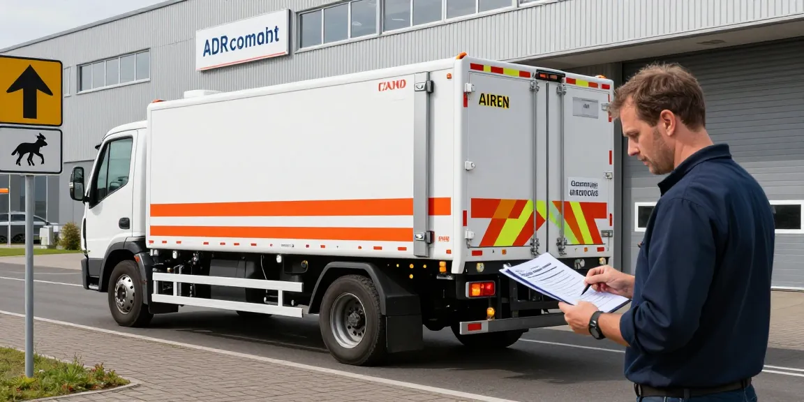 Batterie Transport in Dortmund: ADR-konformes Logistikfahrzeug im Einsatz, Fahrer überprüft Sicherheitsdokumente.