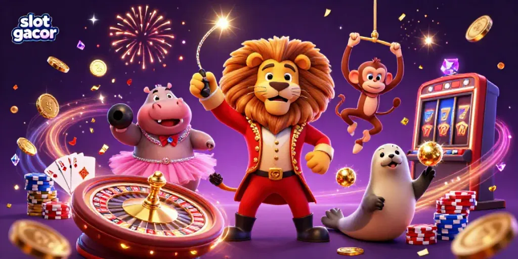 Engage with slot gacor as vibrant characters celebrate wins in a casino-inspired illustration.