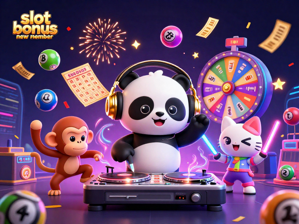 Engage with thrilling slot bonus new member offers in a vibrant gaming scene filled with fun characters.