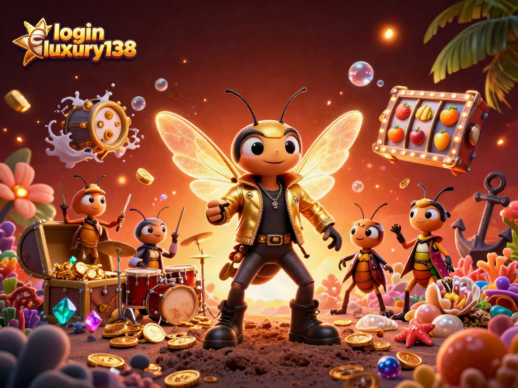 Login luxury138 menghadirkan gambar ilustrasi kasino dengan cicada rock star dan elemen permainan yang dinamis.