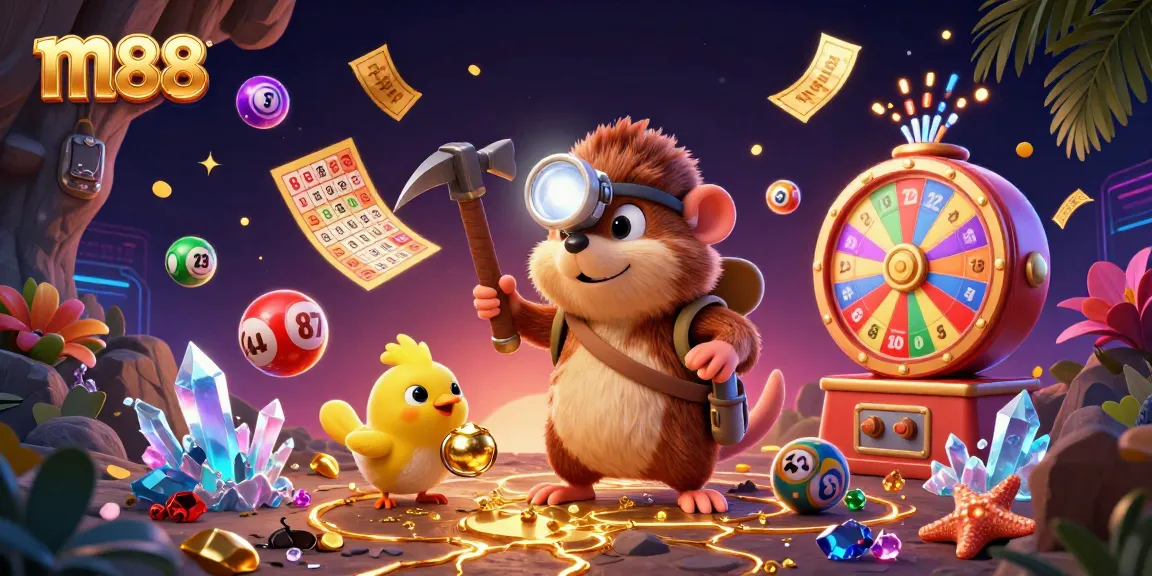 Engage with m88's thrilling slot experience featuring a dynamic treasure hunt scene with vibrant gaming elements.