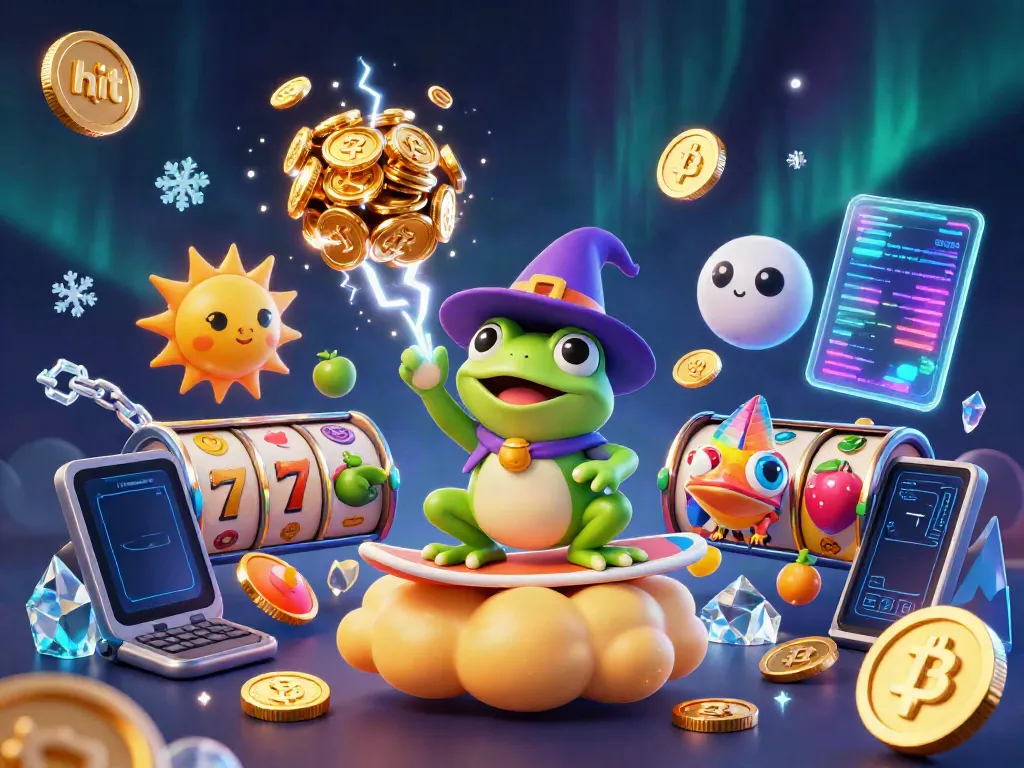 Playing slots with lightning treasures: a wizard frog, chameleon, and coins celebrating wins.