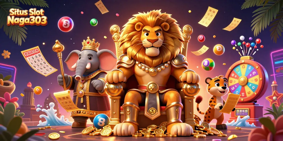 Situs Slot Naga303 showcasing vibrant animated slot elements including colorful balls and a dynamic prize wheel.
