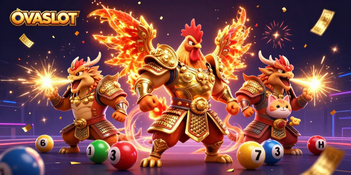 OVASLOT showcases an exciting betting atmosphere with dynamic sports betting elements and vibrant illustrations.