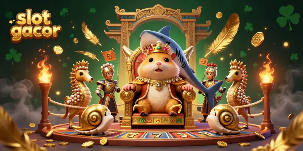 Engage in thrilling gameplay with slot gacor featuring a fierce golden hamster king and vibrant casino elements.