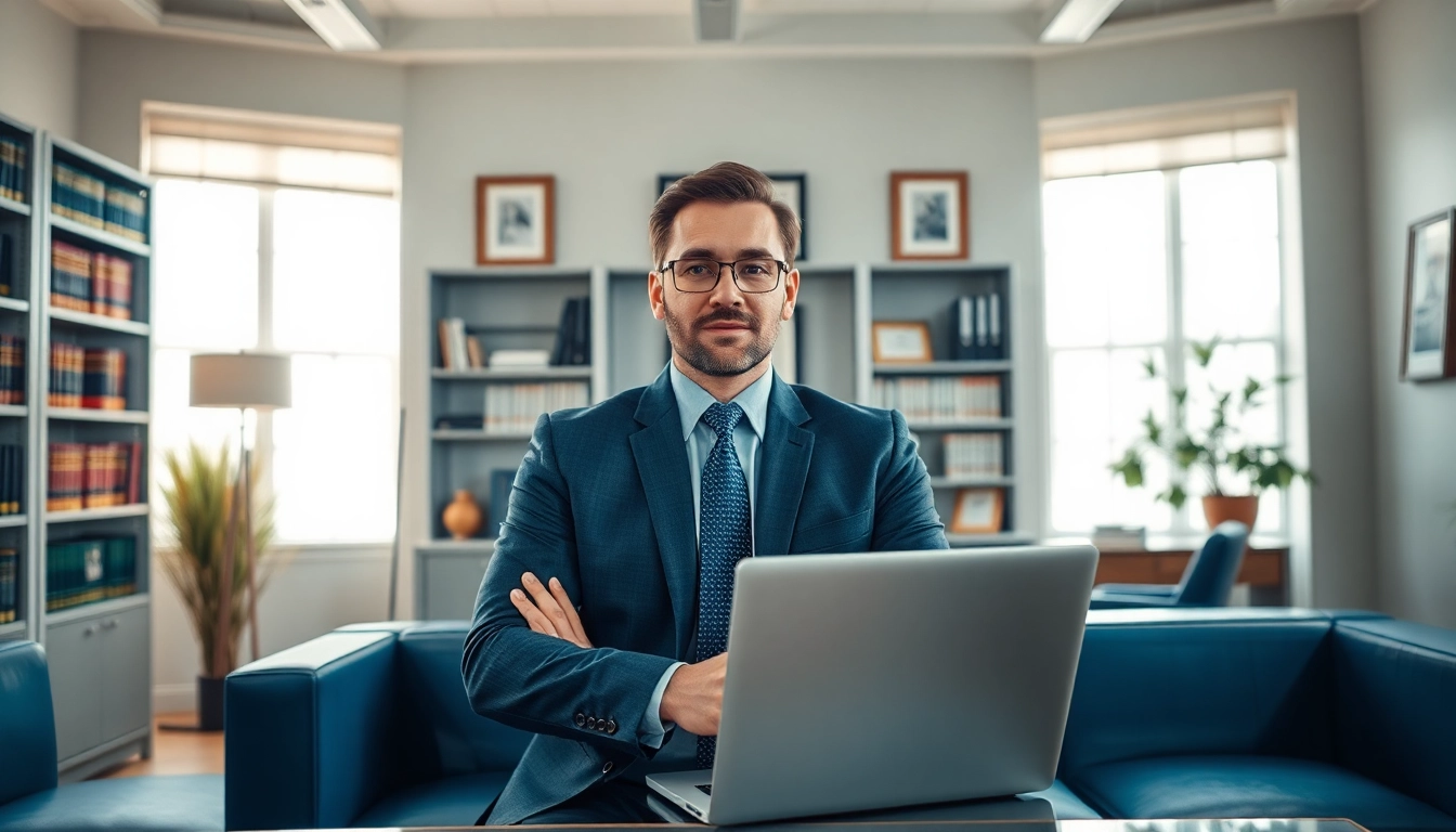 Clearwater truck accident lawyer confidently discussing case details in a modern office setting.