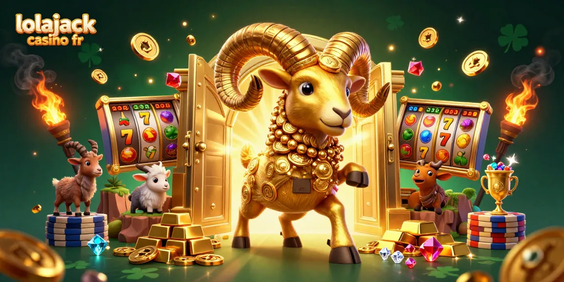 Experience the excitement with lolajack casino fr as a golden ram charges towards a treasure vault filled with riches and slot elements.