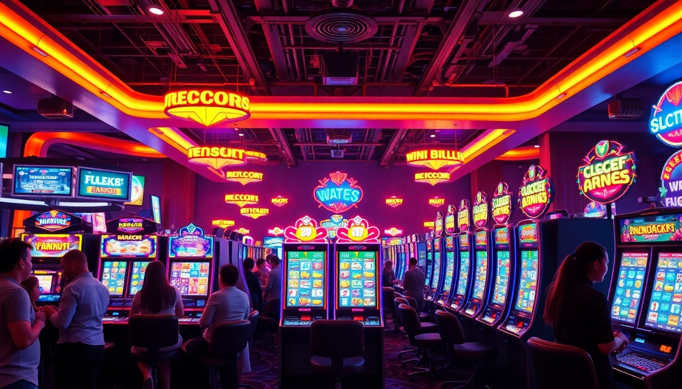 Excitement in a casino, highlighting game slot gacor indonesia with vibrant slot machines.