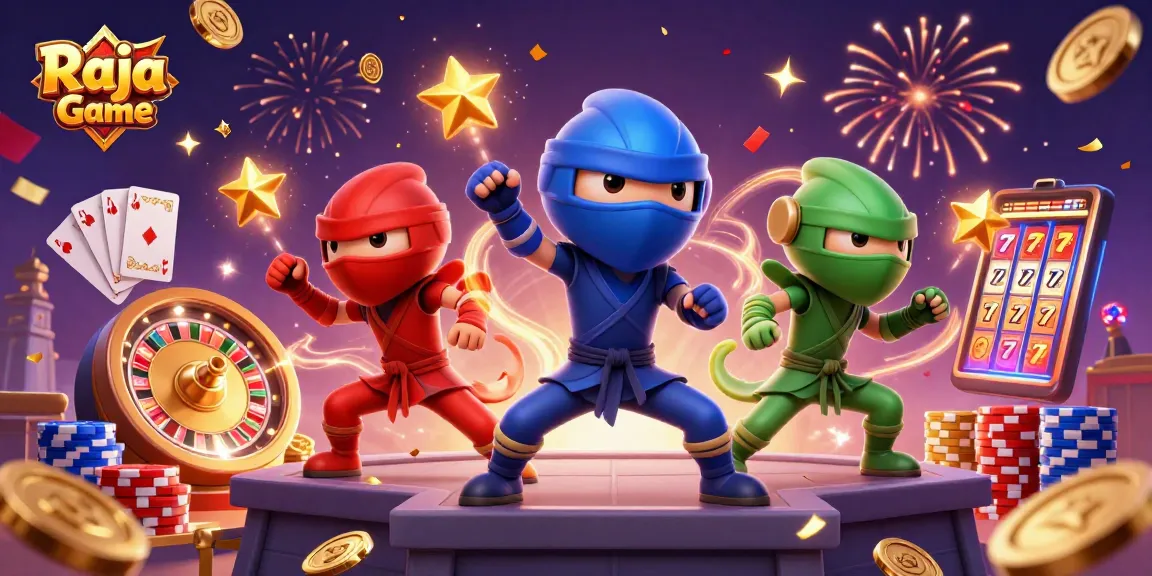 Celebrate wins with Raja Game as the chameleon ninjas engage in a vibrant casino showdown.
