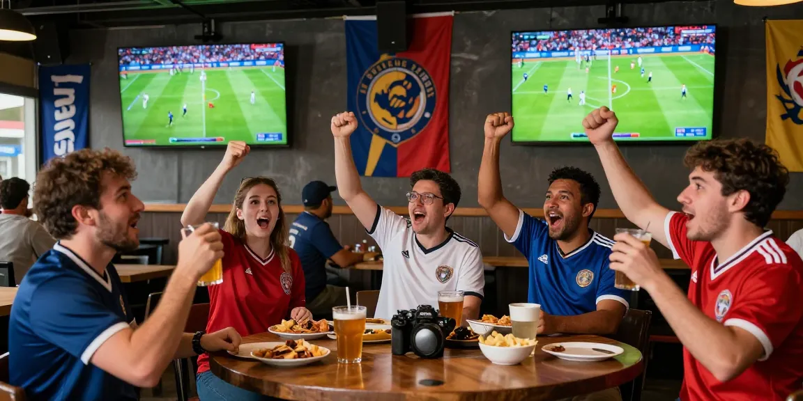 Fans enjoying kora tv live match in a vibrant sports bar, celebrating goals amidst lively atmosphere.