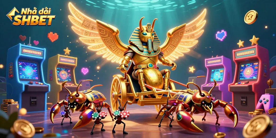 Engage with Nhà cái SHBET in an immersive casino world featuring vibrant 3D characters and game elements.