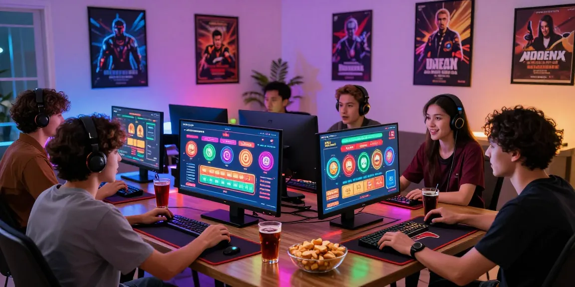 Friends enjoying MBM娛樂 gaming in bright living room, vibrant atmosphere.
