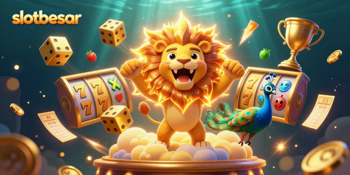 Play and win big with slotbesar in this vibrant 3D casino adventure illustration.