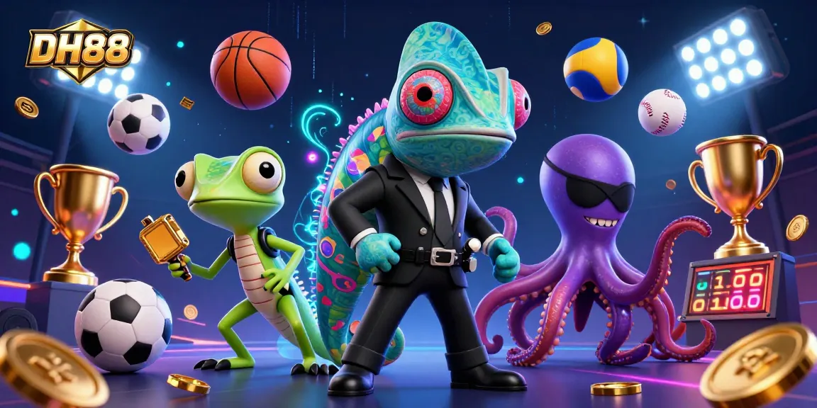 Engage in thrilling gameplay with DH88 at its vibrant digital casino showcasing dynamic characters and sports elements.