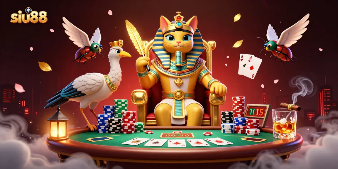 Experience thrilling gaming at siu88 with a vibrant casino scene featuring poker action and rich illustrations.