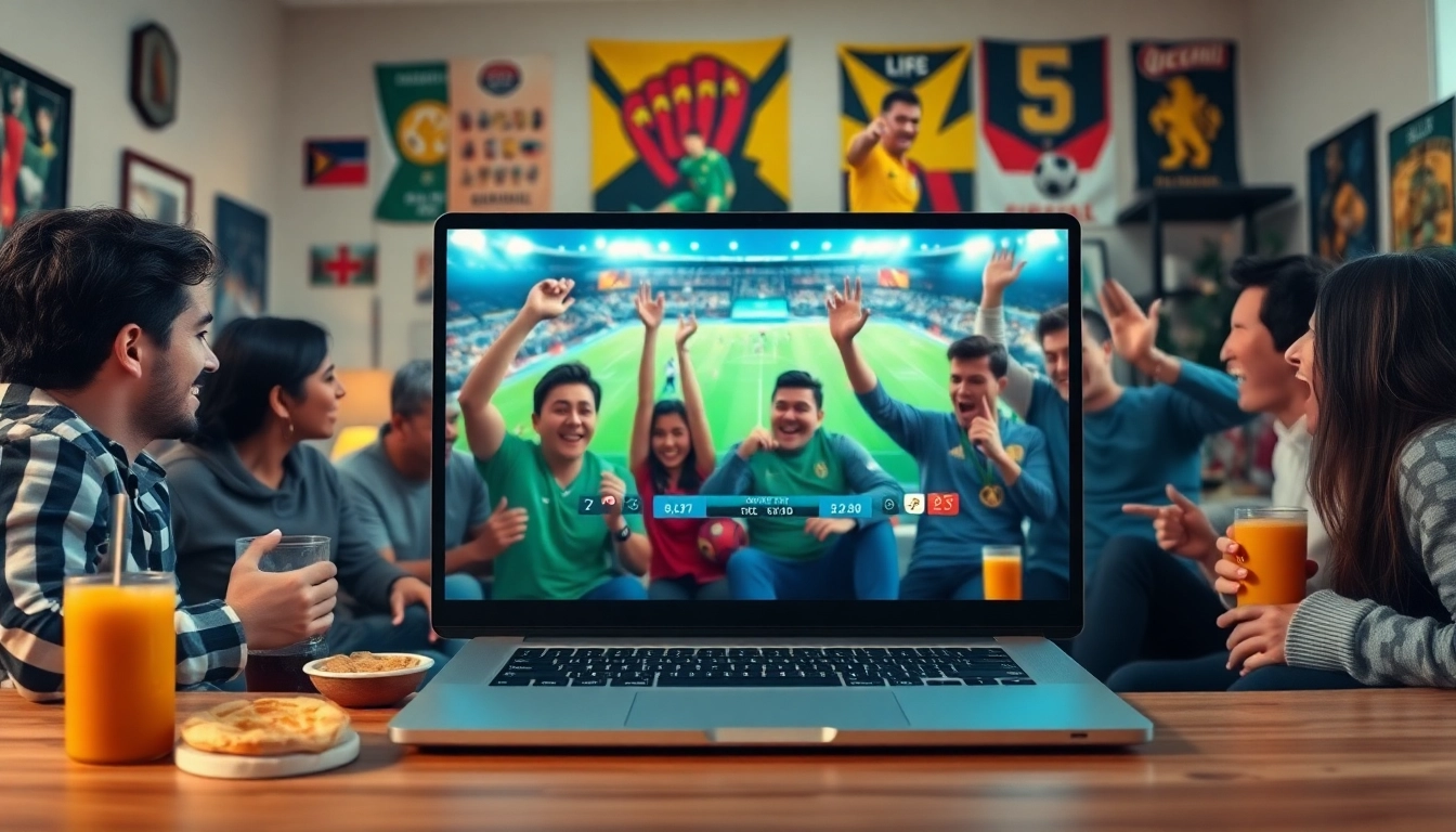 Menikmati bolakami di ruang tamu yang nyaman dengan teman-teman dan layar streaming.